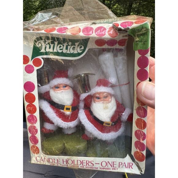 1960’s Yuletide Brand Christmas Velvet Santa Candle Holders Original Box! T28 - Picture 7 of 7